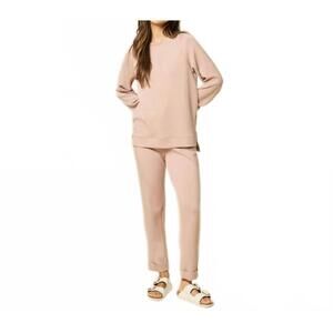 NEW SOFTIES athleisure dreamtech crew tunic and flood pant set in coco